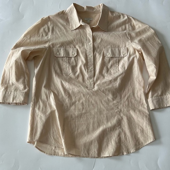 Talbots Tops - Talbots Cream Glittery Half-Button Casual Top Size L Great Condition